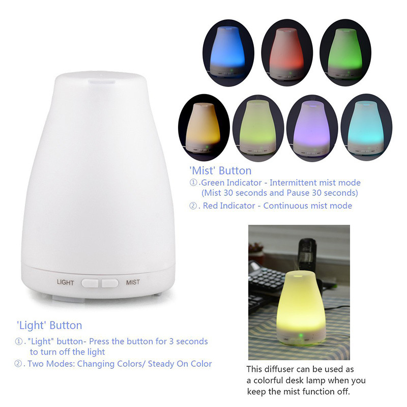 100ml Oil Diffuser Aroma Cool Mist Humidifier with Adjustable Mist Mode,Waterless Auto Shut-off and 7 Color LED Lights Changin