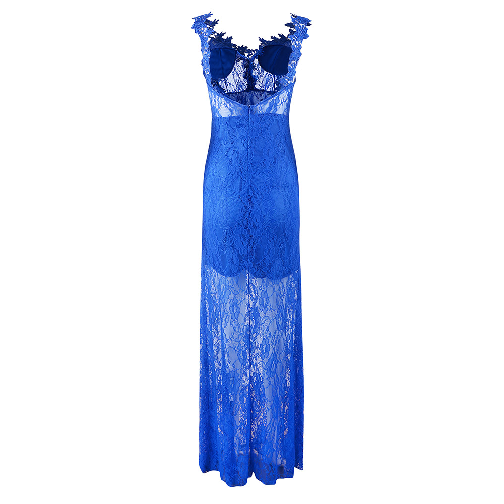 FreeShipping Sexy Womens Backless Long Gown Straps Lace Evening Formal V-Neck Dress Party Maxi Dresses