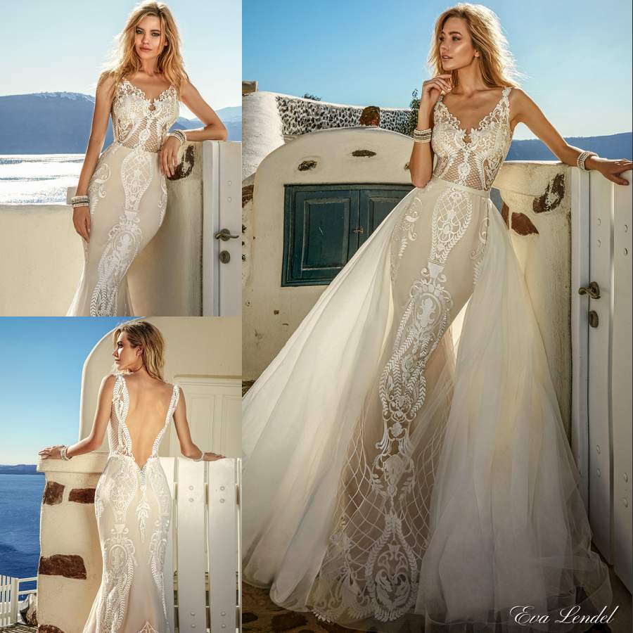 chic mermaid lace backless wedding dresses with detachable train vneck applique bridal gowns sweep train tulle trumpet wedding dress, Gold
chic mermaid lace backless wedding dresses with detachable train vneck applique bridal gowns sweep train tulle trumpet wedding dress, Gold
