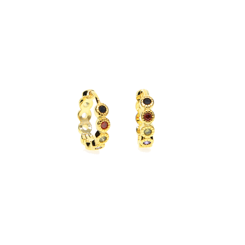 simple 18k yellow gold plated 10mm mini small hoop multi color cubic zirconia women girl huggie hoop earring