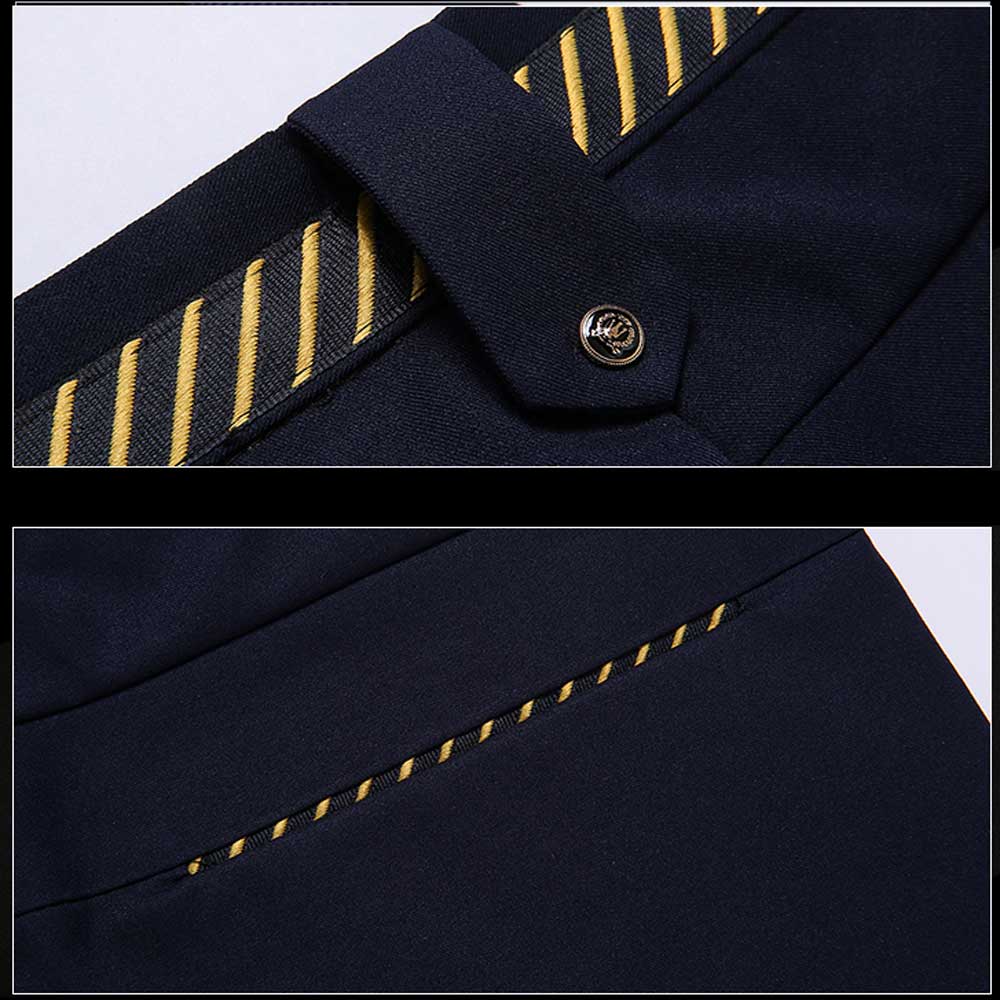 Wholesale- Flat Front Men's Business Pants Fitted Casual Work Trousers Tailored Formal Wear Solid Color Black Navy Blue  Quality