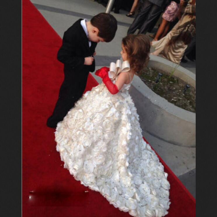 2017 Brand New Flower Girl Dresses with Train Rose Party Pageant Communion Dress for Wedding Little Girls Kids/Children Dress