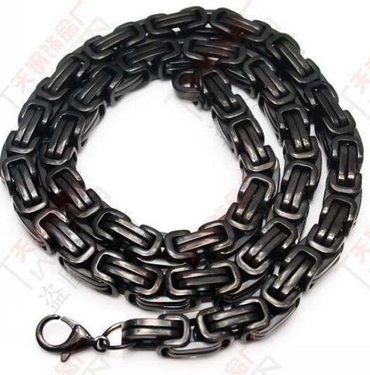 High Qulaity IP Black Plated Stainless Steel Fashion Square byzantine Chain Necklace 8mm 24'' Heavy huge jewelry for men's gifts