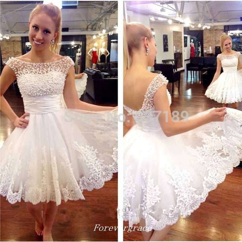 Short Summer Beach Lace Beaded Wedding Dress High Quality White Backless Women Bridal Gown Plus Size
