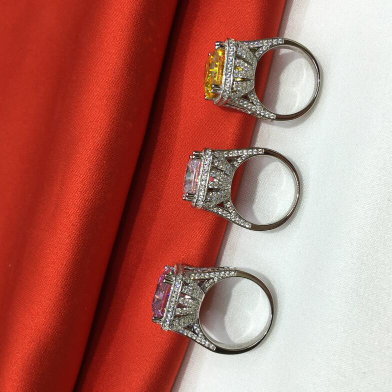 Stunning 2017 Top Sell Jewelry Princess Cut 14KT White Gold Filled 10CT Topaz Gemstones 192pcs CZ Dia Wedding Women Band Ring Set