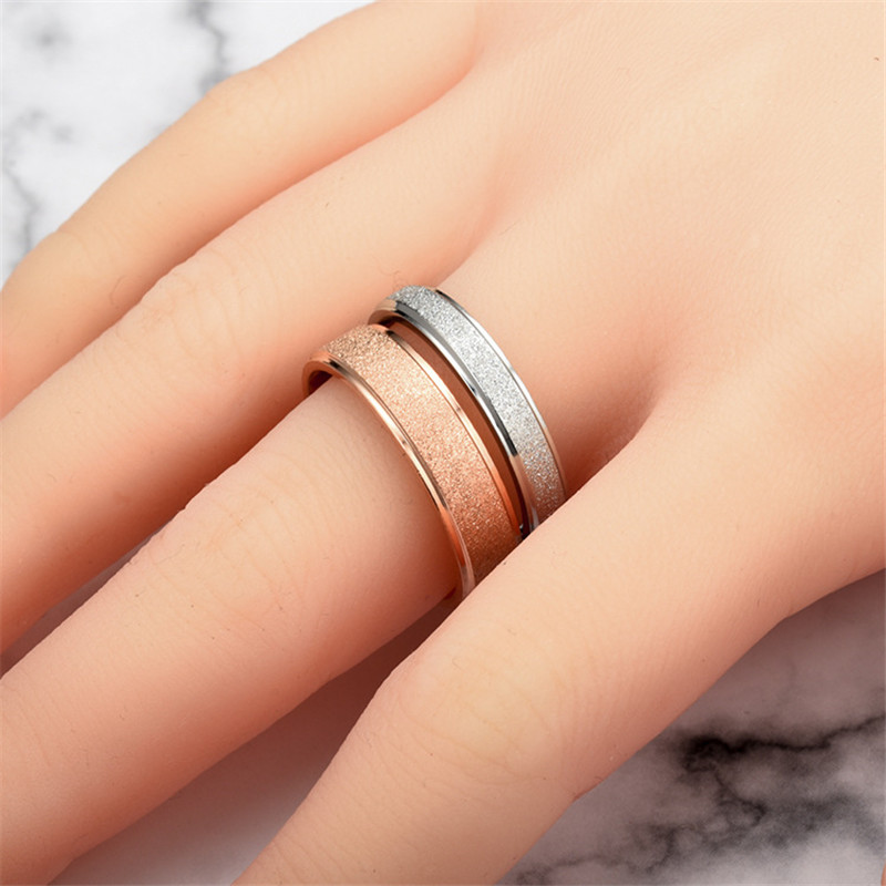 Stainless Steel Dull Polish Ring Band Rose Gold Frosted Engagement Wed Rings Women Men Fashion Fine Jewelry Will and Sandy