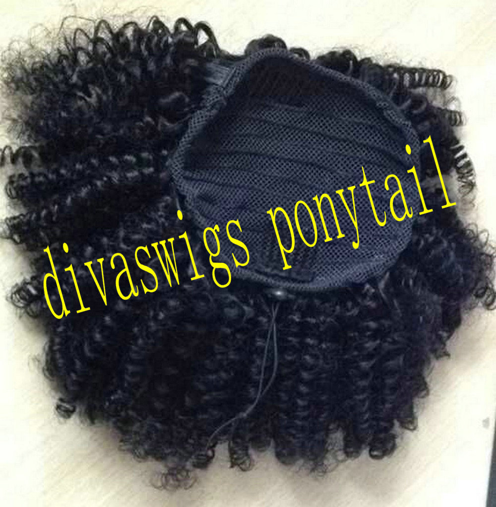 8A GRADE Brazilian hair ponytail clip in Afro Puff kinky curly drawstring ponytails hair extension for black women 120g