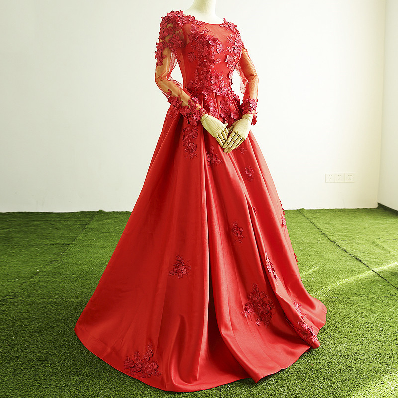 Real Picture Red Flowers Sexy Scoop Neck Satin Evening Dress Long Sleeves A-Line Prom Party Dresses Evening Gowns Robe De Soiree, Fuchsia
Real Picture Red Flowers Sexy Scoop Neck Satin Evening Dress Long Sleeves A-Line Prom Party Dresses Evening Gowns Robe De Soiree, Fuchsia