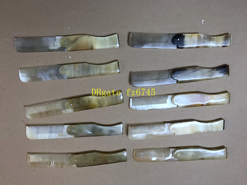 50pcs/lot Fast shipping Foldable Horn comb Portable Folding Comb Anti-Static Hairbrush Handmade Natural Ox Horn Combs