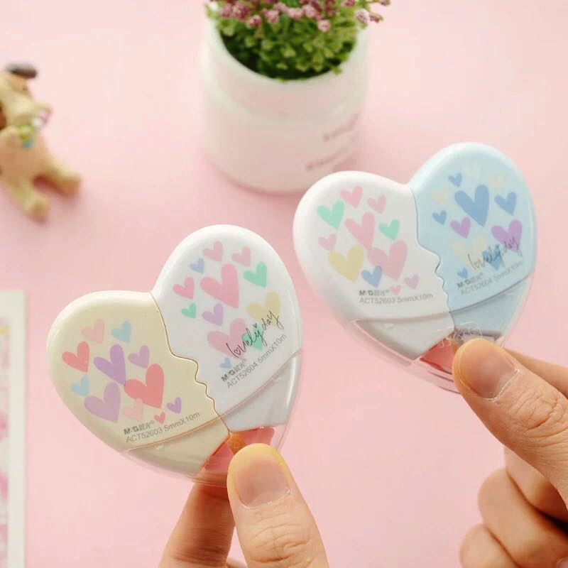 Wholesale- 2pcs/set Love Heart Correction Tape Material Escolar Kawaii Stationery Office School Supplies Papelaria Correction Supplie