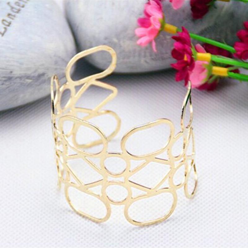 Wholesale- New Gold Plated Statement Punk Fashion Metal Opening Hollow 0ut Bracelets For Women Men