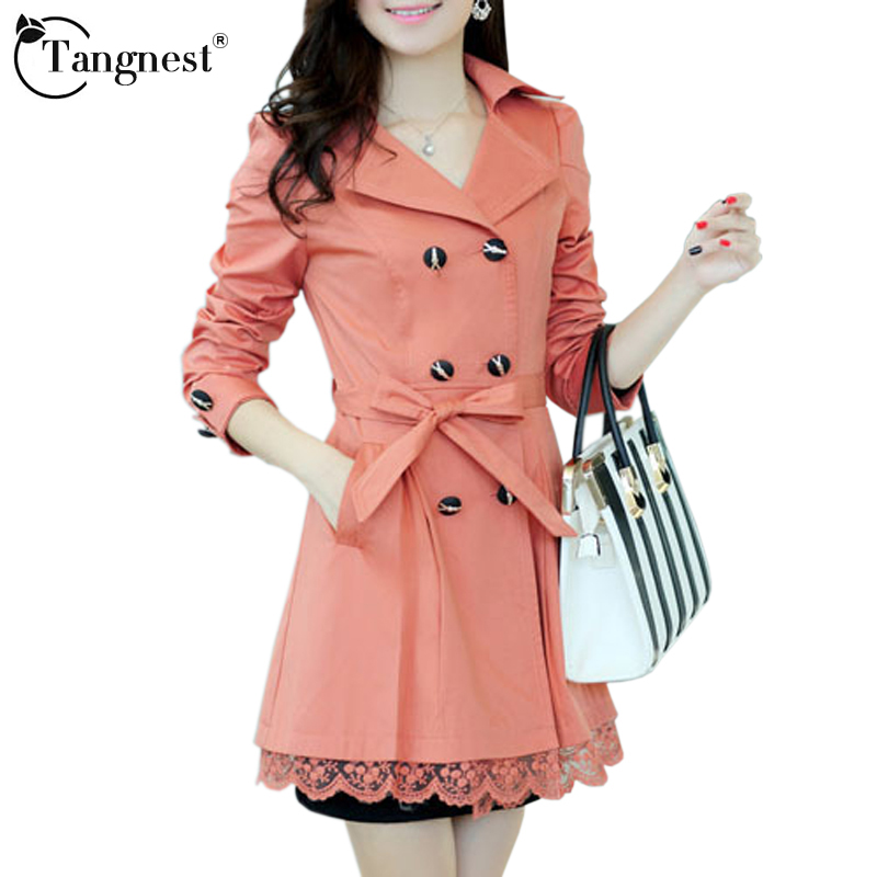 Wholesale- TANGNEST 6 Colors Women Belt Double-breasted Jacket Windbreaker Medium Long Lace Hem Thin Coat Casaco Feminino WWF353, Khaki
Wholesale- TANGNEST 6 Colors Women Belt Double-breasted Jacket Windbreaker Medium Long Lace Hem Thin Coat Casaco Feminino WWF353, Khaki