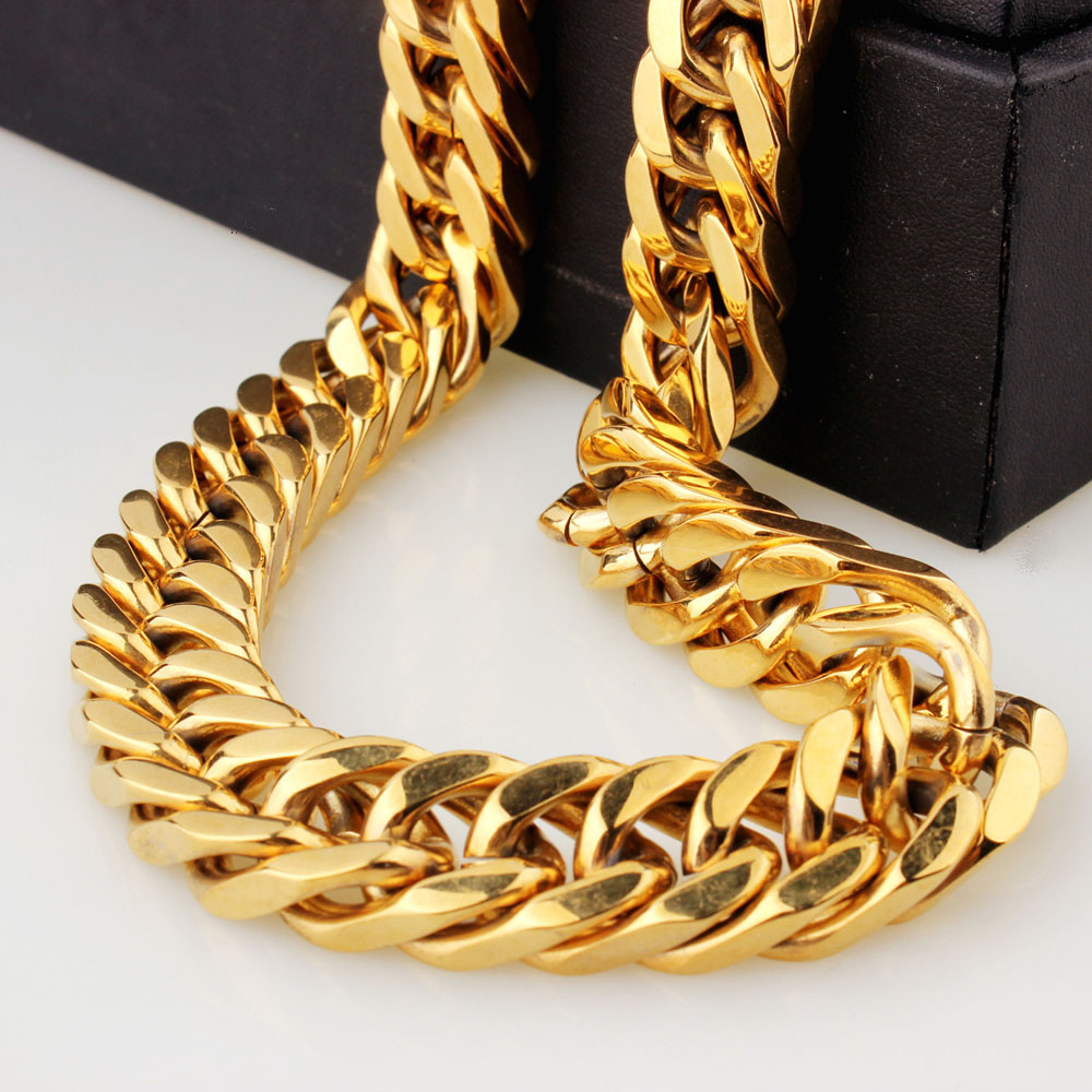 Men Franco Miami Cuban Link Chains Necklace High Polished Titanium Steel Jewelry Gold Silver 60cm17cm
