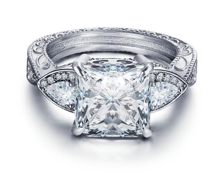 Vintage Sterg Sier Princess Cut White Topaz CZ Wedding Band Ring