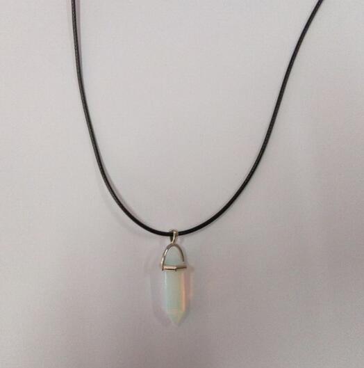 Fashion New PU Lether Chain Mens Womens Created Gemstone Natural Stone Hexagonal Prism Pile Pendant Necklace Women G288