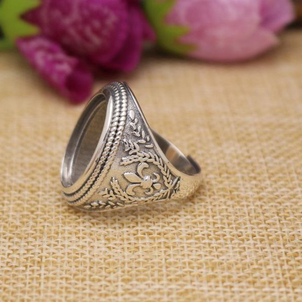 13X18mm Oval Cabochon Semi Mount Ring Art Nouveau 925 Sterling Silver Men Ring Engagement Wedding Party Jewelry