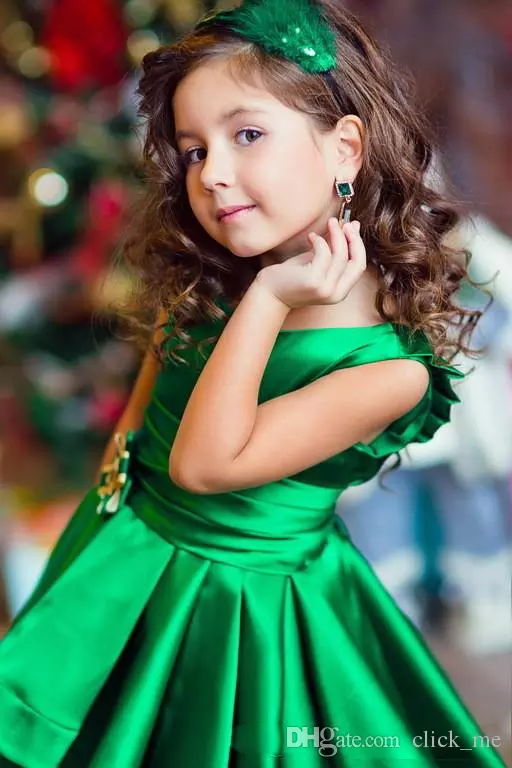 High Low Green Girls Pageant Dresses Satin A Line Pleated Sash Girls Flower Girls Dresses Lovely Children Birthday Dresses Kids Formal Wear