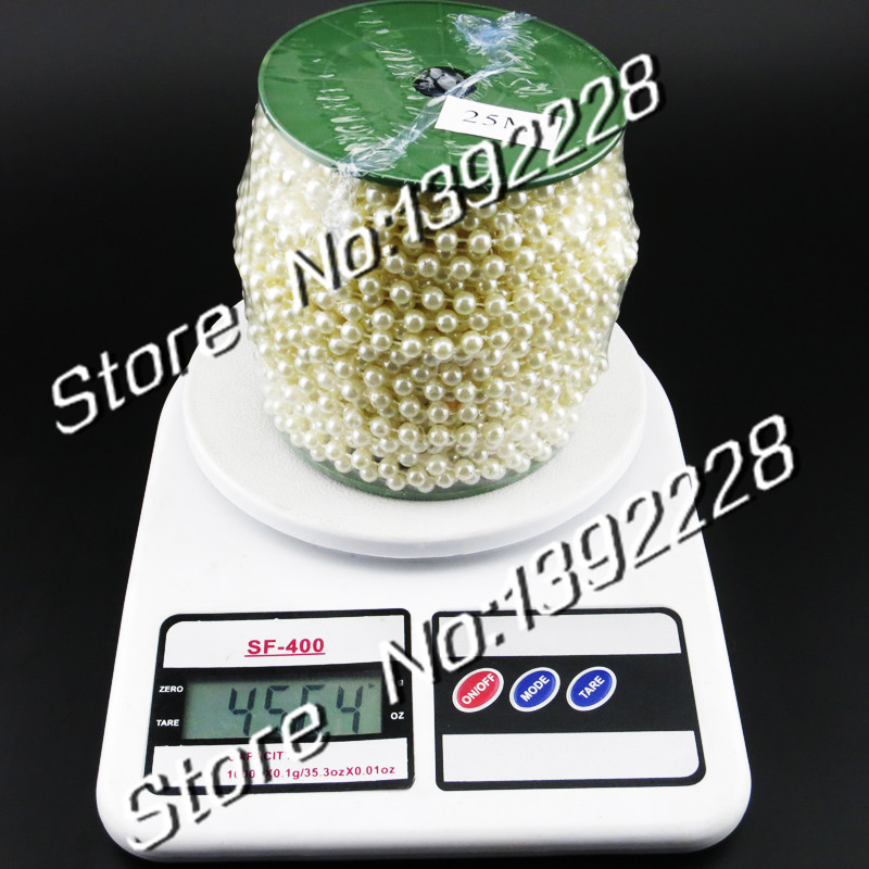 Wholesale-25m/roll Pearl Garland 6mm White/Beige Beads diy Wedding Flowers Decoration Christmas Festa Event Supplies