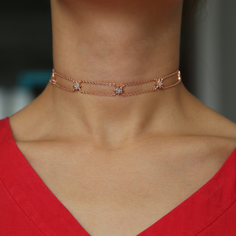double chain starburst northstar choker necklace for women 2018 Christmas gift elegance high quality cz chocker chains