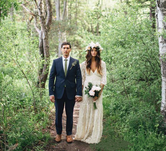 Vintage Hippie Maxi Lace Bohemian 3/4 Long Sleeve Dresses Crochet V Neck Beach Boho Cheap Wedding Gowns Plus Size