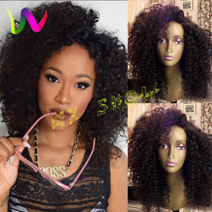 180density full Side Part Afro Black Wig Kinky Curly Synthetic Lace Front Wig With Baby Hair Heat Resistant Hair For African American Wig