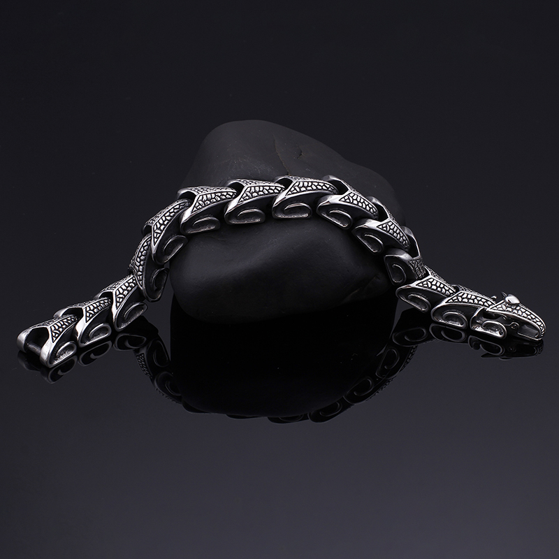 Snake Pattern Stainless Steel Link Chain Bracelet Punk Men's Ancient Silver Thick Heavy Hip Hop Rock Bangle Jewelry