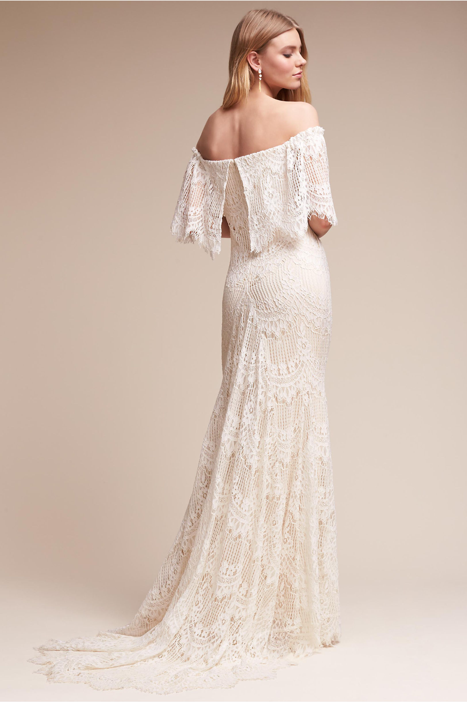 Bhldn Mermaid Dresses Off Shoulder Sweep Train Ivory Lace Appliques Beach Brodal Gowns Elegant Plus Size Country Wedding Dress