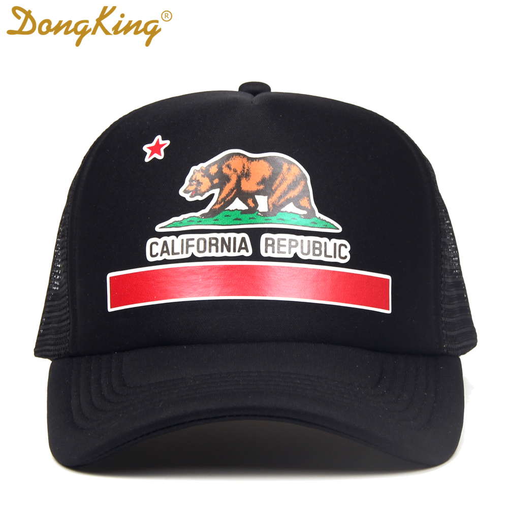 DongKing Fashion Trucker Hat California Flag Snapback Mesh Cap Retro California Love Vintage California Republic Bear Top D18110601