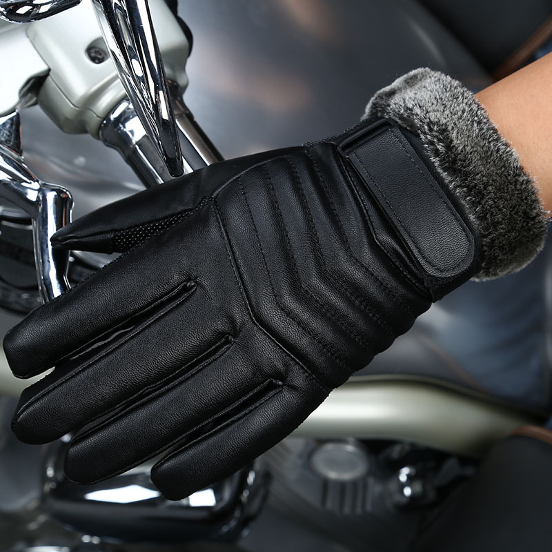 

Men Favorite Cool Black Warm Finger Touch Screen Gloves Bike Car Drving PU Leather Glove for Gift