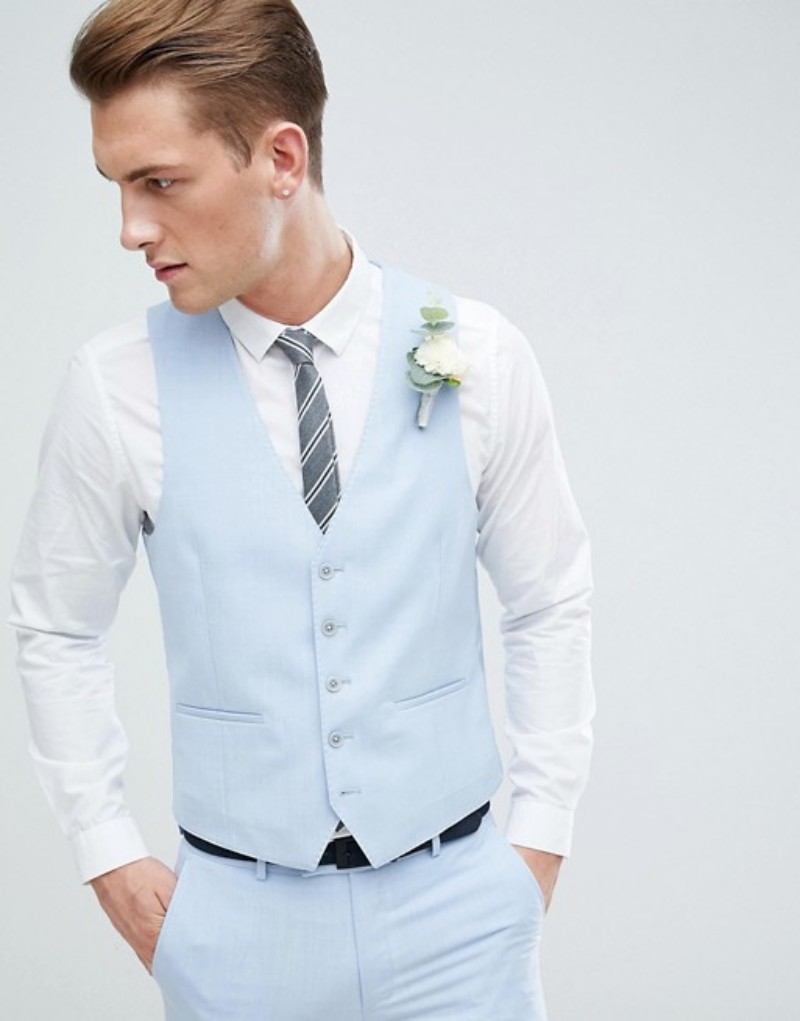 2019 Customize Slim Fit Light Blue Men Suit Best Man Groomsmen Men Wedding Suits Bridegroom (Pants+Vest)