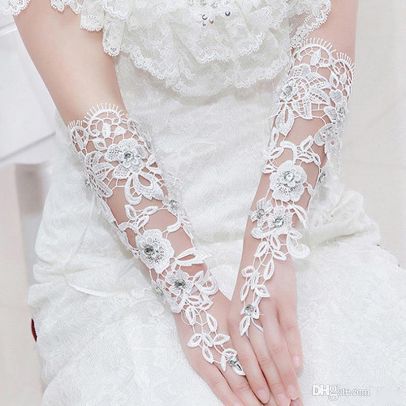 Fashion Lace Bridal Gloves White Long Fingerless Elegant Wedding Accessories Party Gloves Cheap Bridal Lace Glove