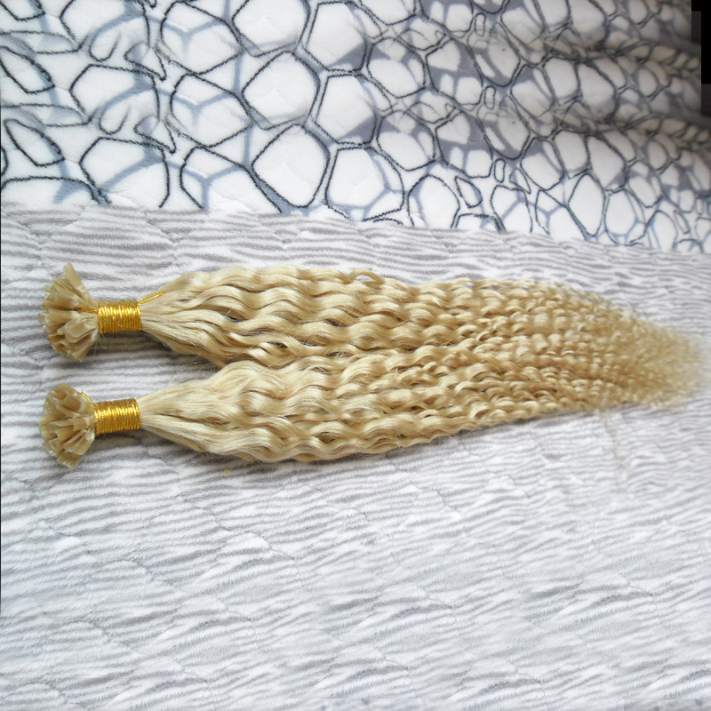 100s Virgin Unprocessed Human Hair Top Quality Bleach Blonde U Tip Hair extension keratine capsule Brazilian kinky curly Hair 100g
