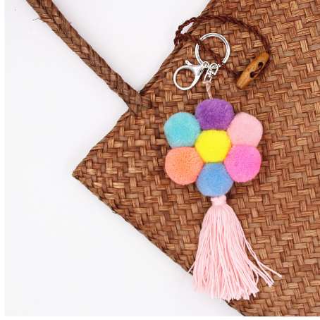 1pc Colorful Flower POM POM Tassel Keychain Pompons Bag Accessories Keychain Key Ring Pendant Jewelry
