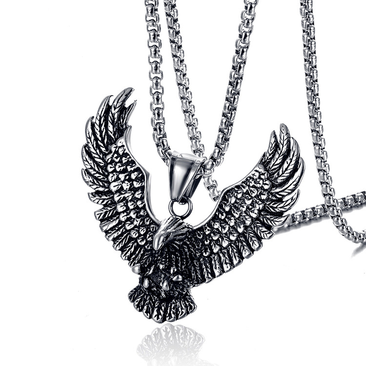 Elegant Golden Retro Eagle Hawk Wing Pendant for Men - Premium 316L Stainless Steel Chain