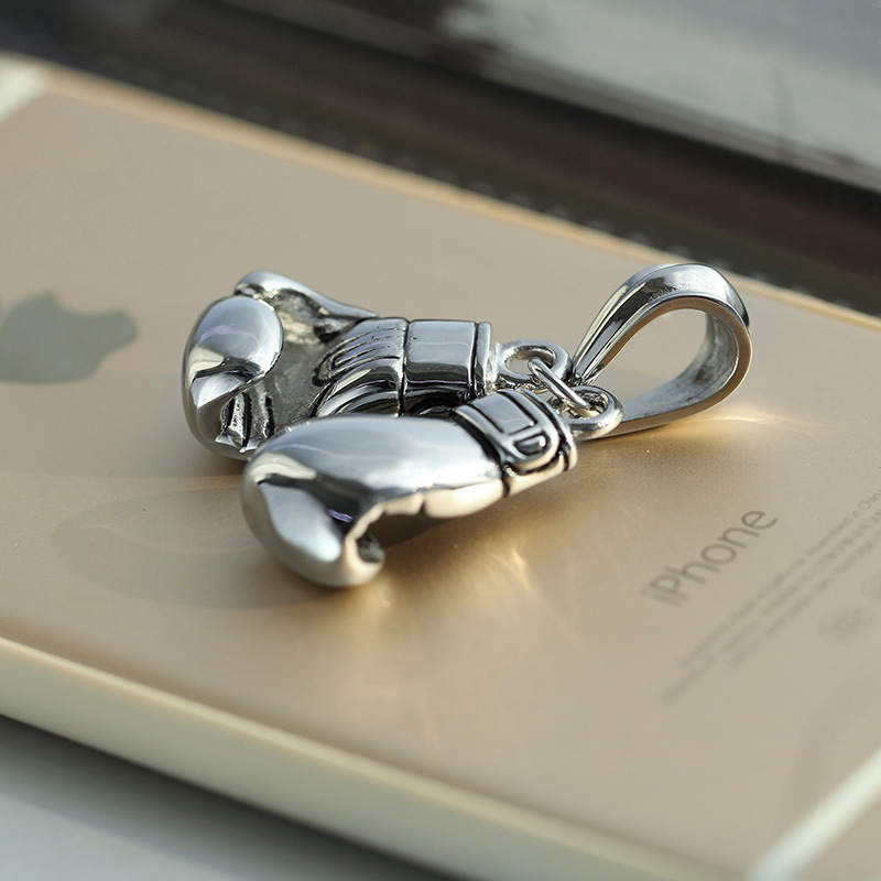 Men's Sport Pair Boxing Glove Pendant Necklace Fitness Stainless Steel Workout Jewelry 18K Gold Plated