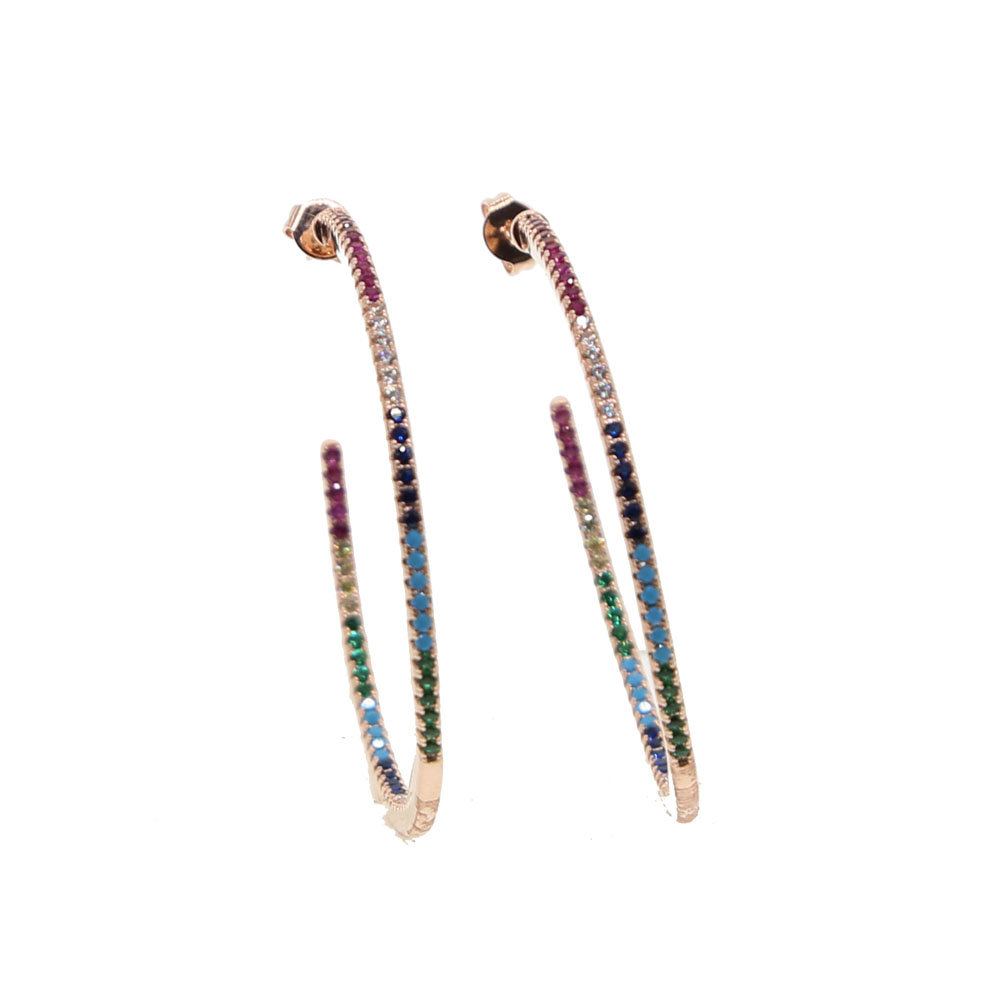 Rose Gold Colorful Hoop Earrings: Chic 2024 Fashion CZ Circle Hoops