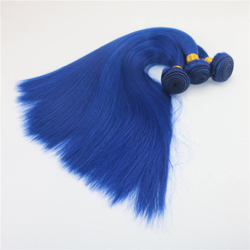 Blue Color Unprocessed Virgin Brazilian Remy Human Hair Extensions Slik Straight Hair Bundles 8A Grade Thick ends Hair Weft Weave