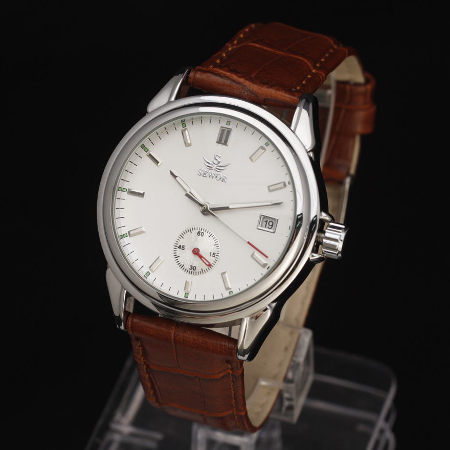 2016 New Fashion Mens Watches Top Leather Strap Casual Auto Date Mechanical Automatic Self Wind Wrist Watch