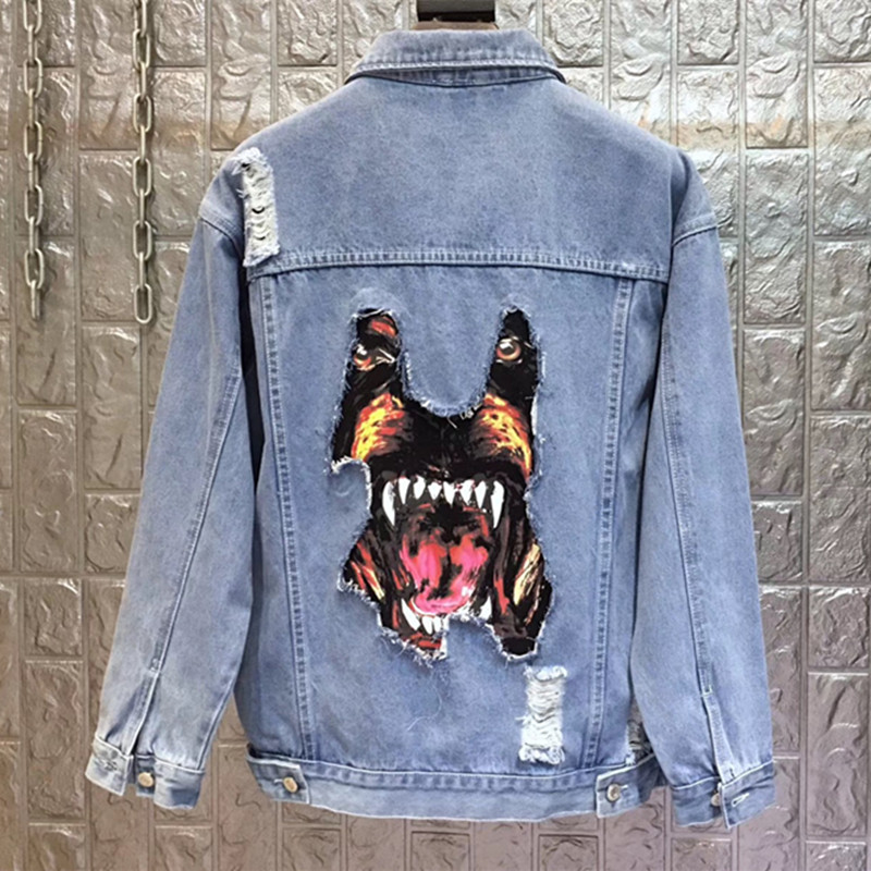new fashion giv rottweiler dog print denim jacket tee for men outwear clothing Plus size 4XL 3XL 2XL