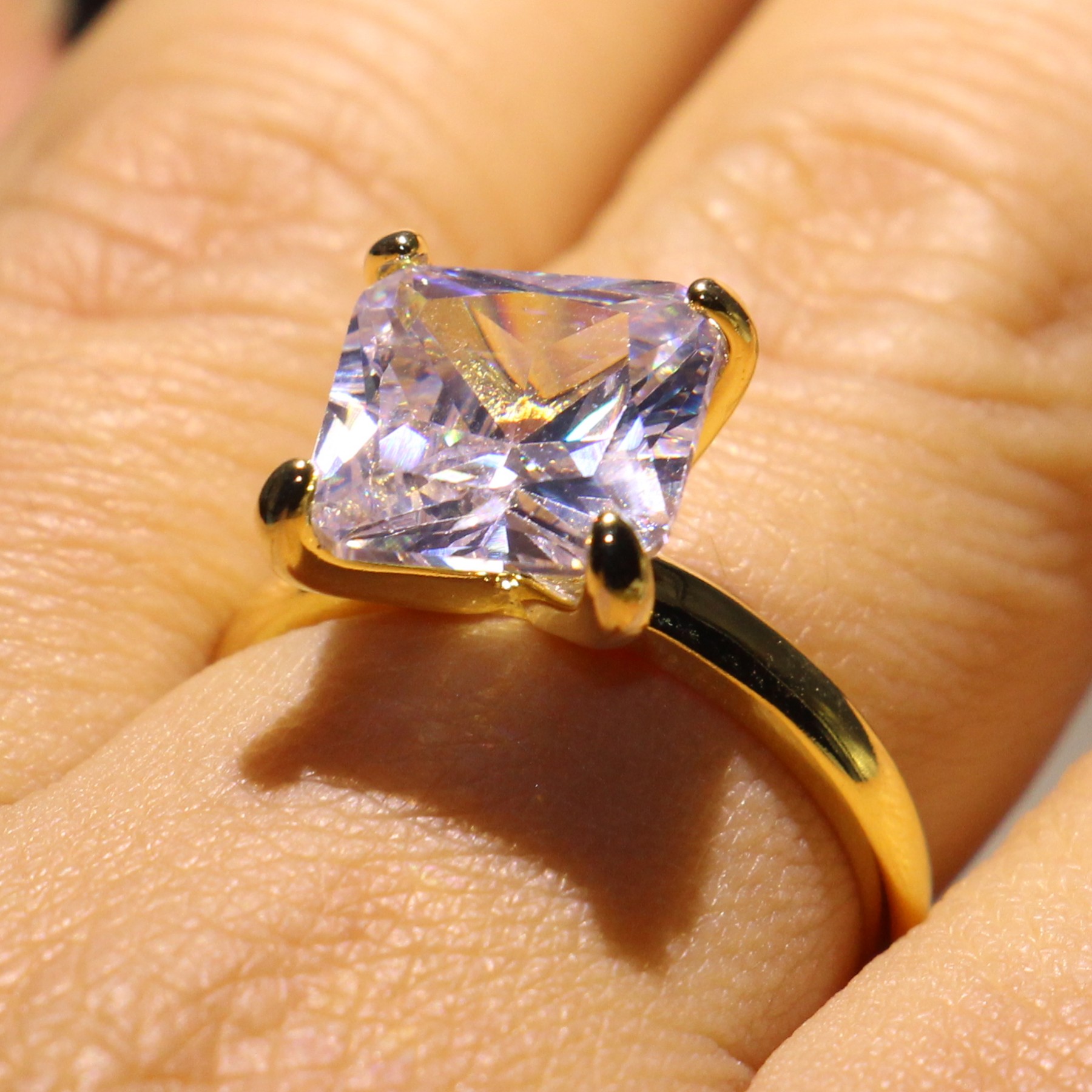 Sterg Sier & Gold Filled Emerald Cut White Topaz CZ Dia Solitaire Wedding Band Ring for Women