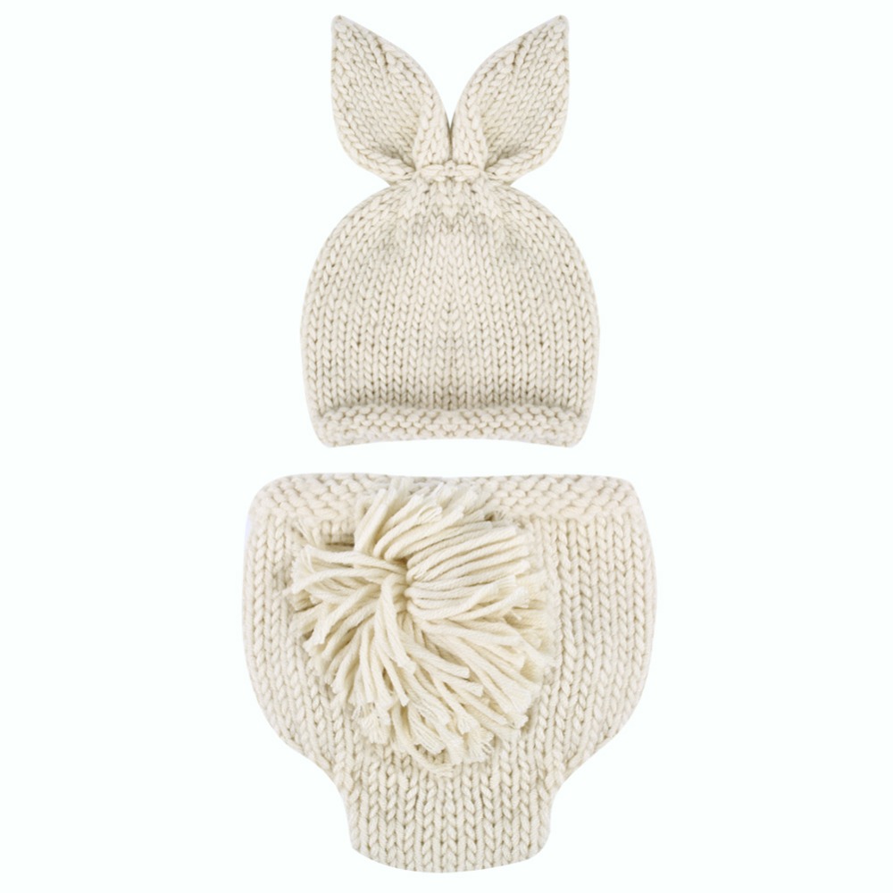 Baby Photo Props Newborn Photography Props Crochet Knitting Baby Bunny Costumes Set Rabbit Hats and Diaper Beanies and Pants