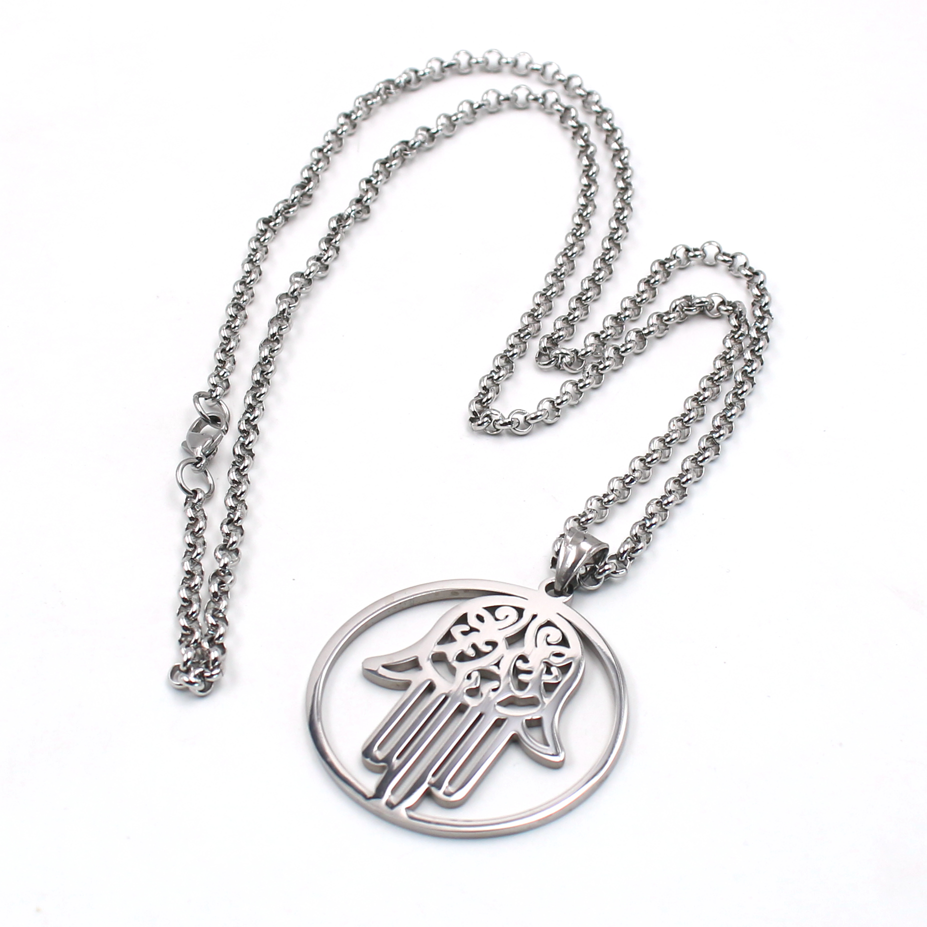 Jewelry Stainless steel Gold silver black Hamsa Hand Good Luck Pendant Necklace Chain 24 inch New list for Mens gifts