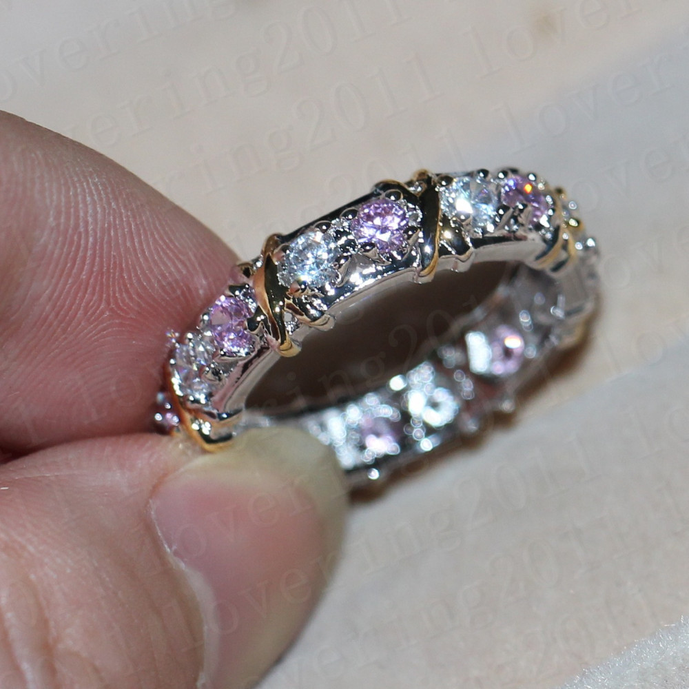 choucong Women Fashion ring Handmade pink stone Diamond 10KT White&Yellow Gold Filled Engagement Wedding Band Ring