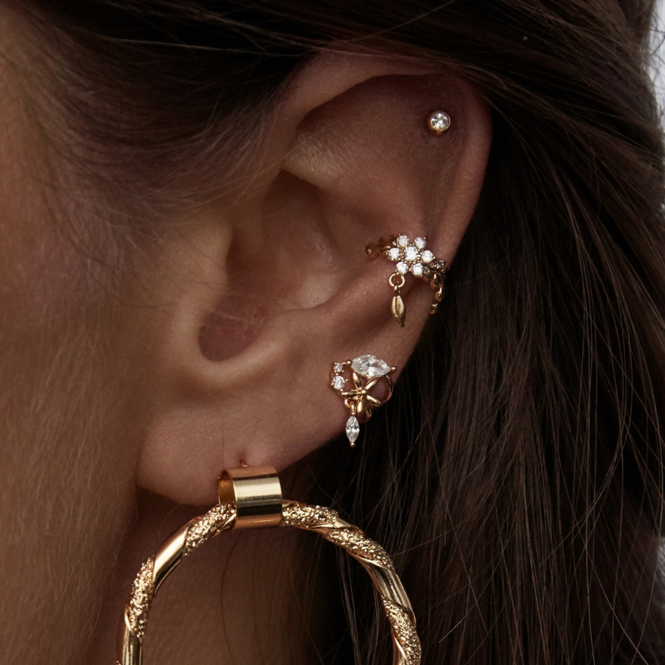 new arrived leaf lower ear cuff gold silver paved clear cz no piercing women wholesale cute leaves cuff earring