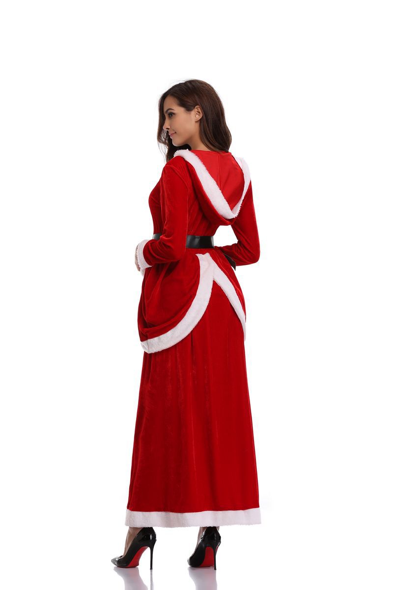 2018 Winter Dresses Christmas Party Cosplay Red Jewel Neck Long Sleeves Ankle Length Costume With Belt In Stock