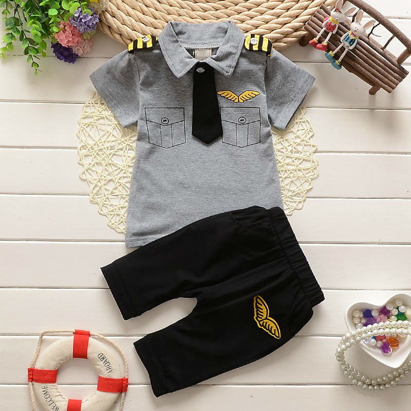 2018 Childrens Clothes Suits Children Baby Boys Summer Clothing Sets Cotton Kids Tie Gentleman Outfits Child Short Sleeve Tops T Shirt