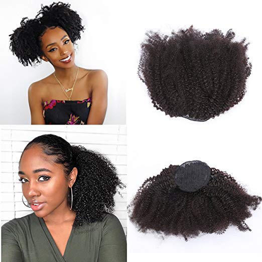 Drawstring human hair pony tail hairpieces afro kinky curly ponytail brazilian virgin hair 120g natural black for black women