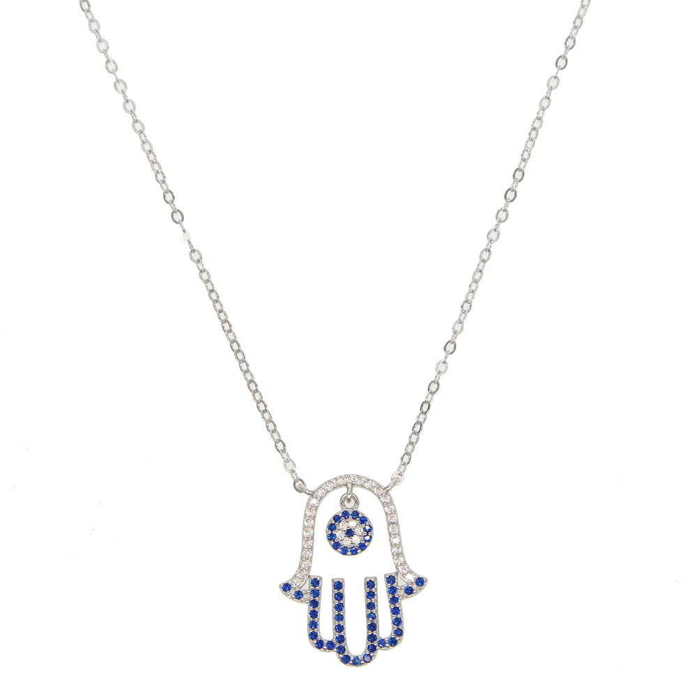 lucky turkish 925 sterling silver dangle evil eye charm pave blue white cz hamsa hand fatimas hand pendant necklace