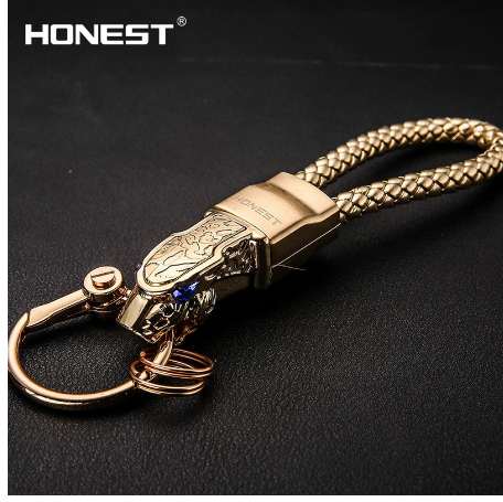 Brand HONEST High Grade Men Key Chain Keychains Rhinestones Car Key Ring Holder Jewelry Bag Pendant Gift Genuine Leather Rope