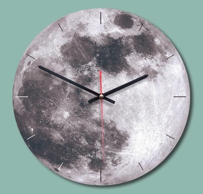 Moon Wall Clock Planet Circular Wall Hanging Clock Acrylic Wooden Clocks For Living Room Home Decoration